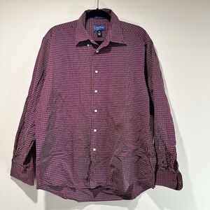 Club Room Button Down 16.5 34/35 Mens Maroon White Plaid Long Sleeve 100% Cotton